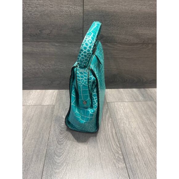 Patricia Nash Leather Croc Embossed Nela NorthSouth Frame Tote green bag A386257 - Picture 9 of 9